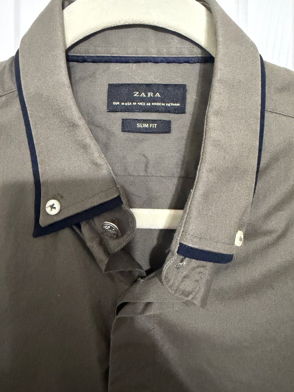 Zara Men's Slim Fit Contrast Trim Dress Shirt